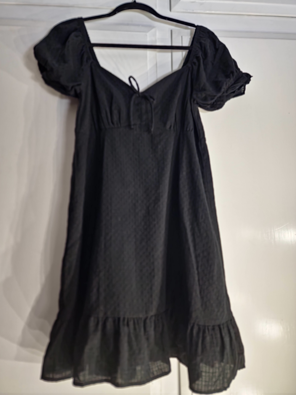 wild fable Black Textured Dress with Puff Details